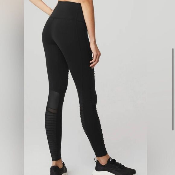 ALO High Waist Mixed Moto Faux Leather Mesh Legging Black - Picture 4 of 10